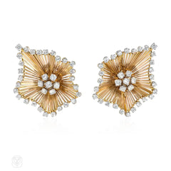 Mid-century French gold and diamond undulating earrings