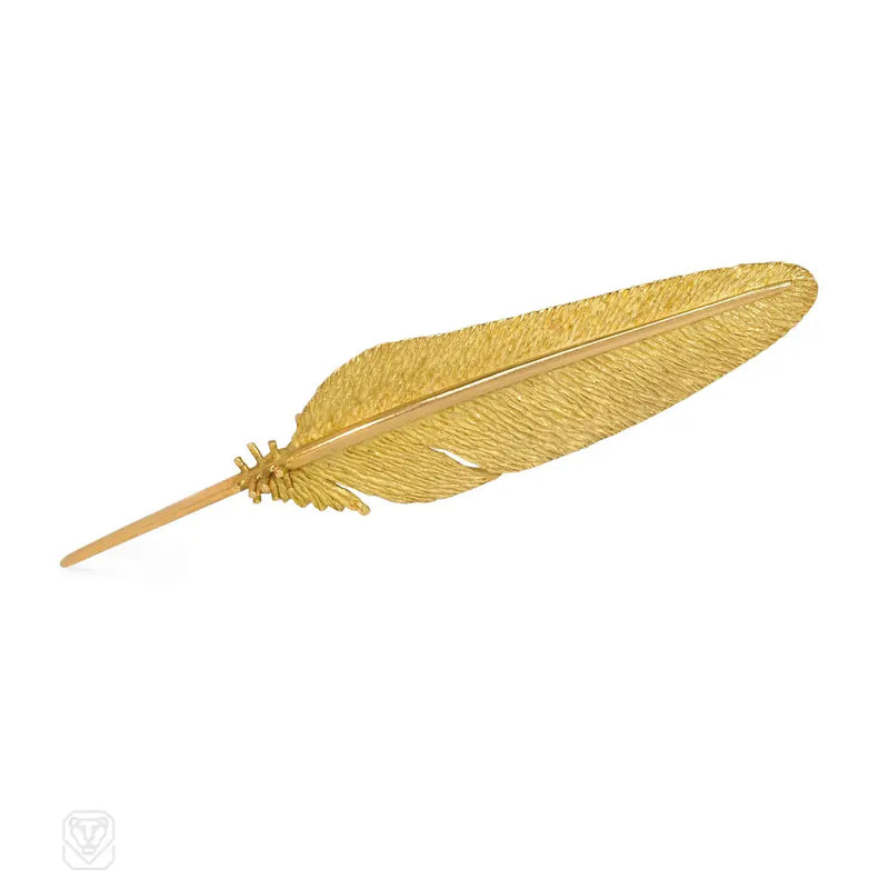Mid - Century French Gold Feather Brooch