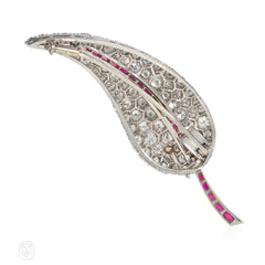 Mid-Century French interchangeable diamond leaf brooch