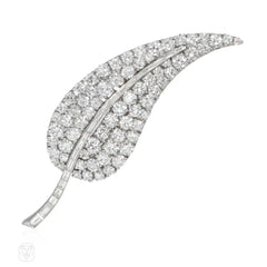 Mid-Century French interchangeable diamond leaf brooch