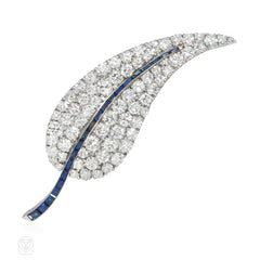Mid-Century French interchangeable diamond leaf brooch