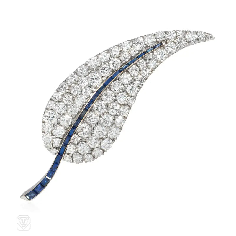 Mid - Century French Interchangeable Diamond Leaf Brooch