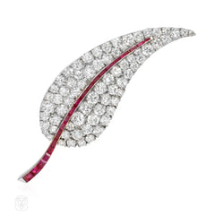 Mid-Century French interchangeable diamond leaf brooch