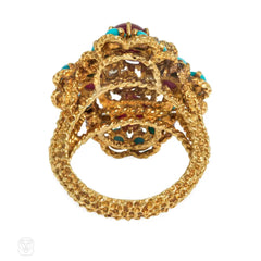 Mid-Century French, ruby, turquoise and diamond cocktail ring