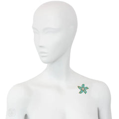 Mid-Century French turquoise and diamond flower brooch