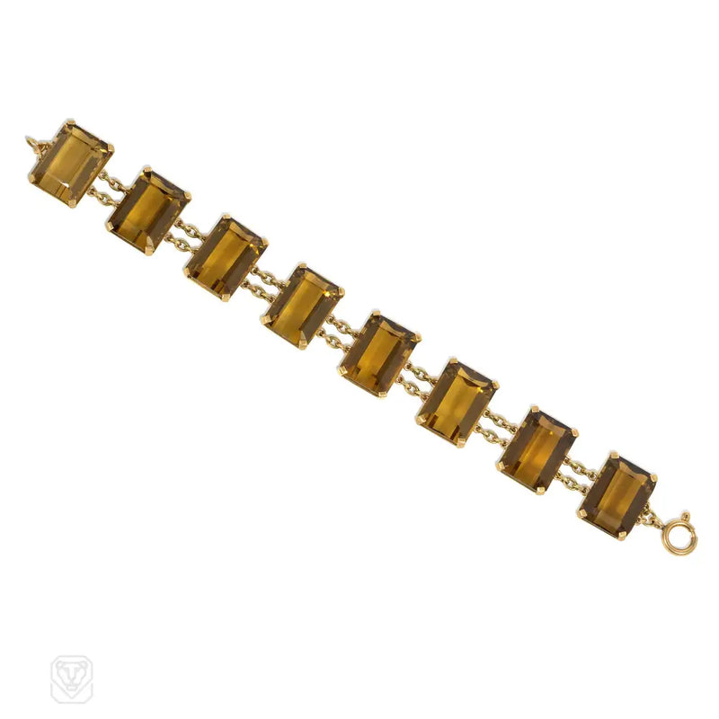 Mid - Century Gold And Citrine Bracelet