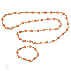 Mid-Century gold and coral bead chain necklace/bracelet