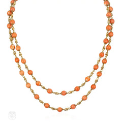Mid-Century gold and coral bead chain necklace/bracelet