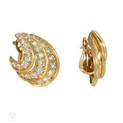 Mid-century gold and diamond crescent earrings
