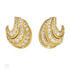 Mid-century gold and diamond crescent earrings