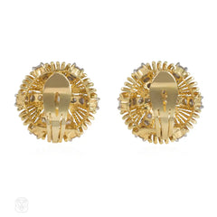 Mid-century gold and diamond domed starburst earrings