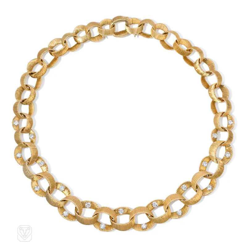 Mid - Century Gold And Diamond Link Necklace Chaumet