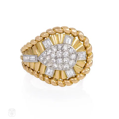 Mid-Century gold and diamond teardrop ring