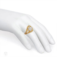 Mid-Century gold and diamond teardrop ring