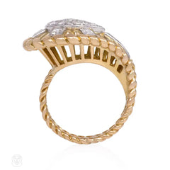 Mid-Century gold and diamond teardrop ring