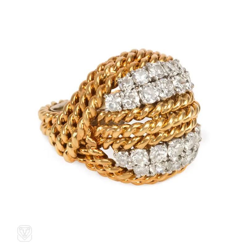 Mid - Century Gold And Diamond Turban Ring