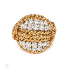 Mid-century gold and diamond turban ring