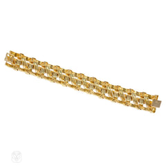 Mid-century gold and diamond woven design bracelet