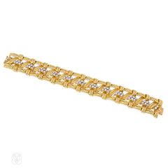 Mid-century gold and diamond woven design bracelet