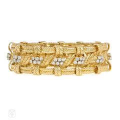 Mid-century gold and diamond woven design bracelet