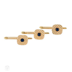 Mid-century gold and sapphire cufflinks and stud set