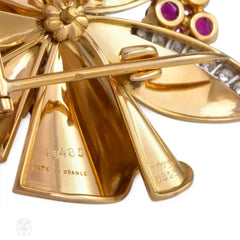 Mid-century gold, ruby and diamond brooch, Sasportas for Bailey Banks & Biddle