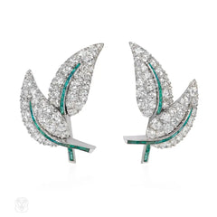 Mid-century interchangeable diamond leaves earrings