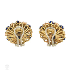 Mid-Century Italian angel skin coral and lapis earrings