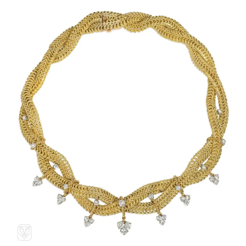 Mid-Century Marchak Gold And Diamond Braided Necklace