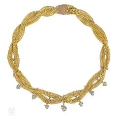 Mid-Century Marchak gold and diamond braided necklace