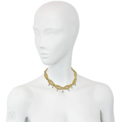 Mid-Century Marchak gold and diamond braided necklace