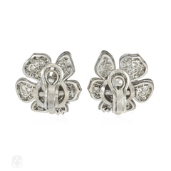 Mid-Century pearl and diamond flower earrings