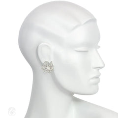 Mid-Century pearl and diamond flower earrings