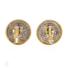 Mid-century ropetwist gold and diamond bombé earrings