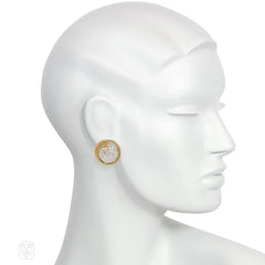 Mid-century ropetwist gold and diamond bombé earrings