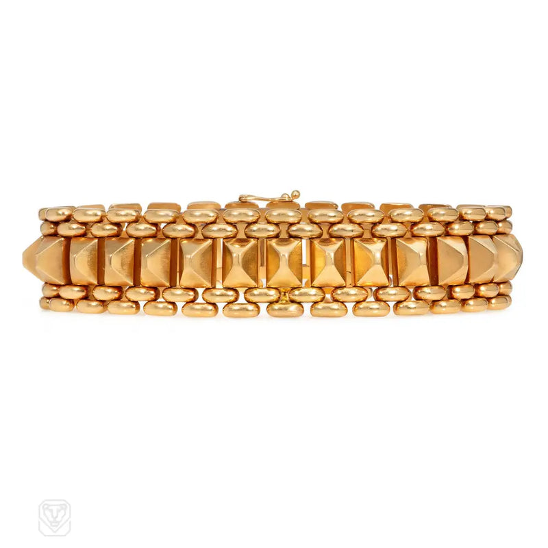 Mid-Century rose gold pyramidal link bracelet