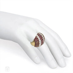 Mid-century ruby and diamond bombé ring
