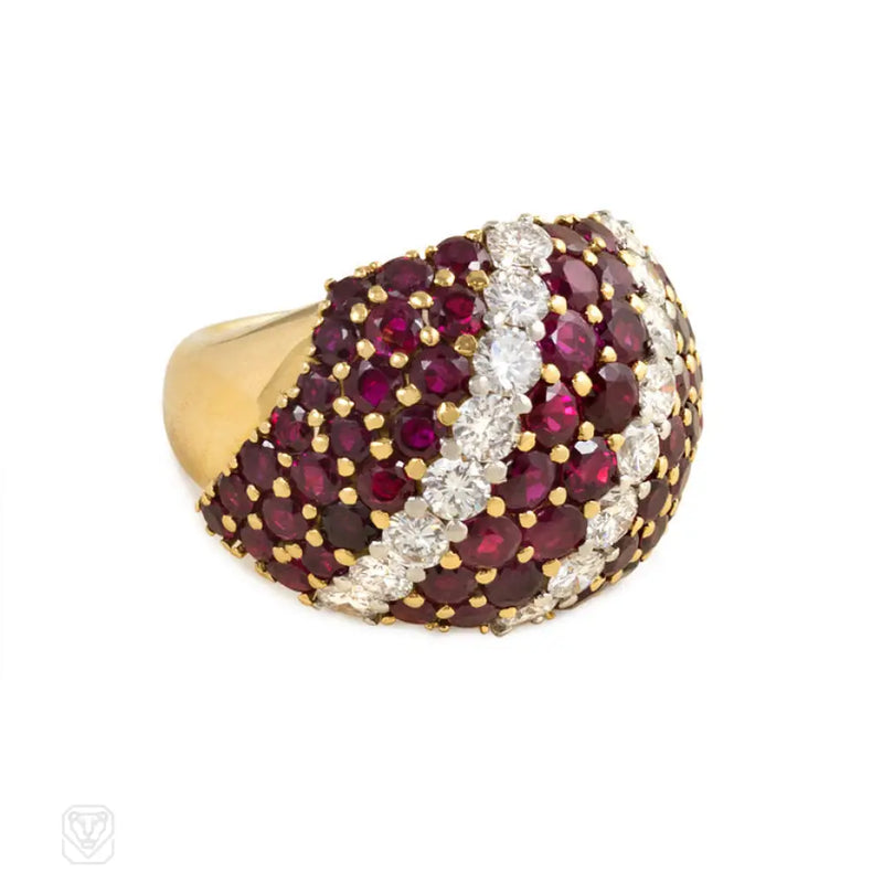 Mid - Century Ruby And Diamond Bombé Ring