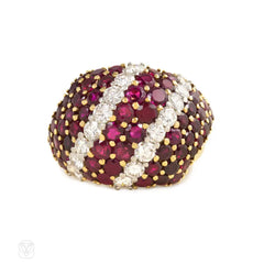 Mid-century ruby and diamond bombé ring