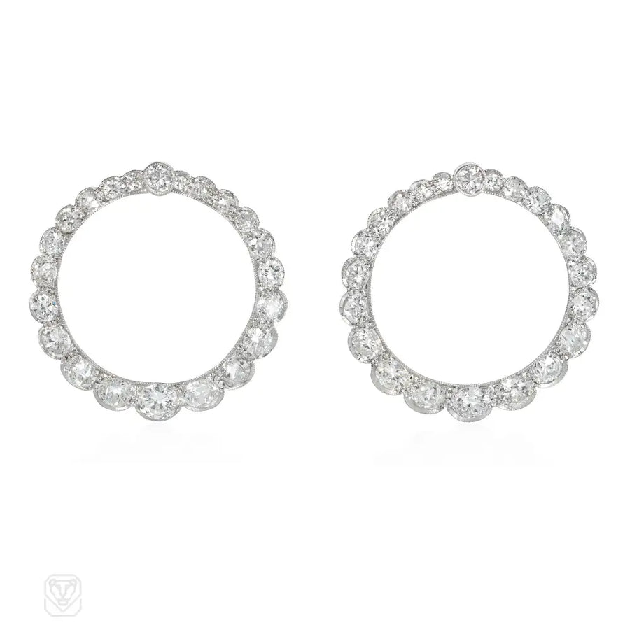 Mid - Century Scalloped Diamond Graduated Hoop Earrings