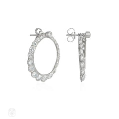Mid-century scalloped diamond graduated hoop earrings