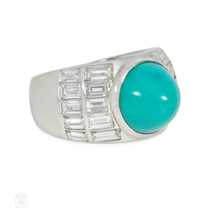 Mid-century turquoise and baguette diamond ring