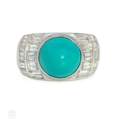 Mid-century turquoise and baguette diamond ring