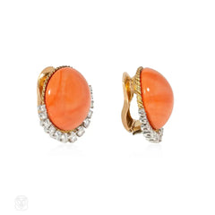 Mid-Century Van Cleef & Arpels coral and diamond crescent earrings