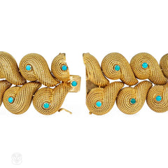Mid-Century Ventrella, Roma gold and turquoise overlapping scroll bracelet
