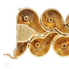 Mid-Century Ventrella, Roma gold and turquoise overlapping scroll bracelet