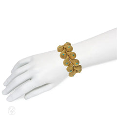 Mid-Century Ventrella, Roma gold and turquoise overlapping scroll bracelet