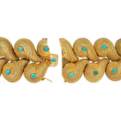 Mid-Century Ventrella, Roma gold and turquoise overlapping scroll bracelet