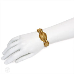 Mid-Century woven gold and diamond bracelet, France.