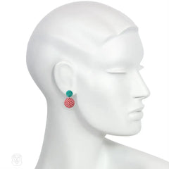 Mismatched glass beaded double ball earrings